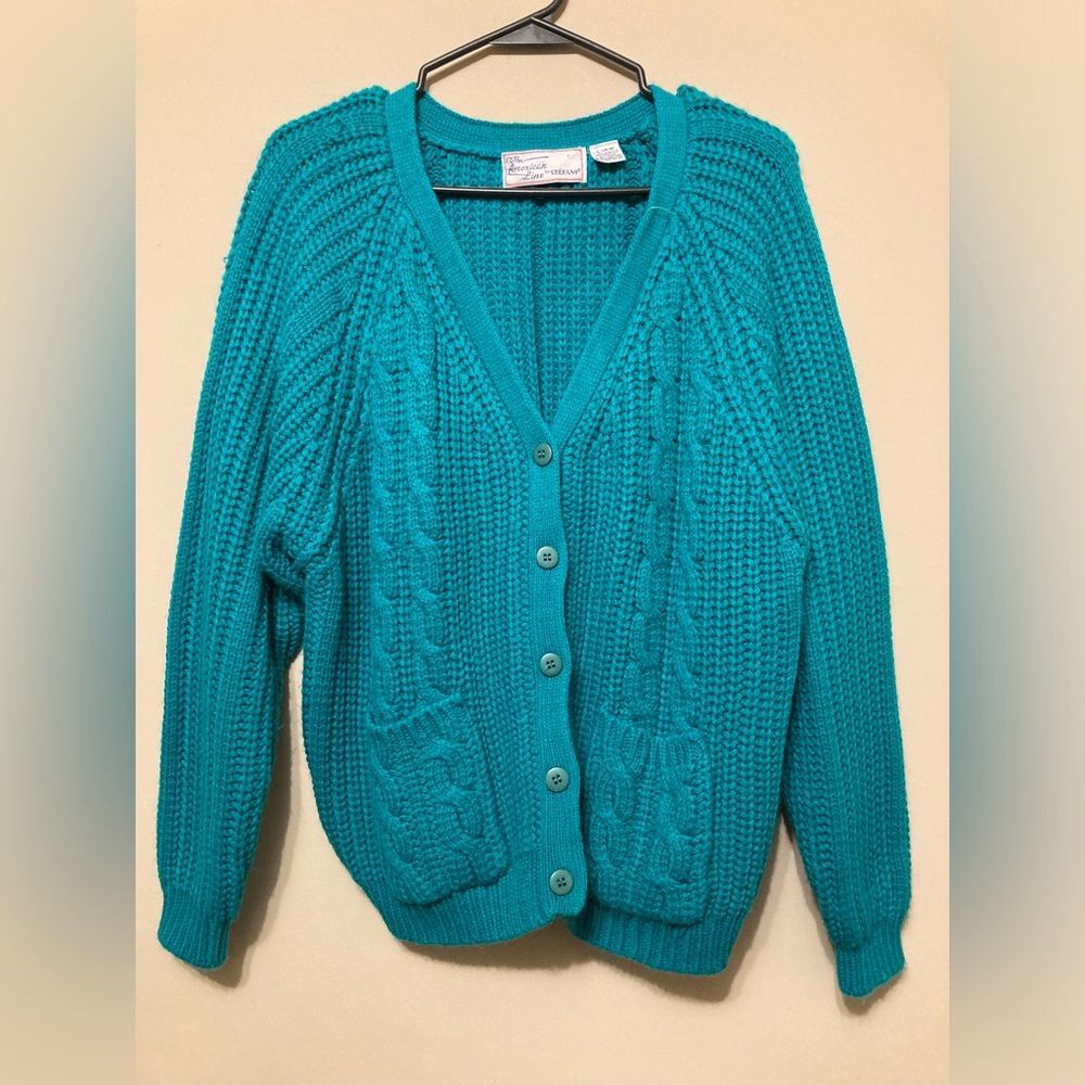 Vintage Teal Blue Cropped Cardigan, The American Line by Stefano